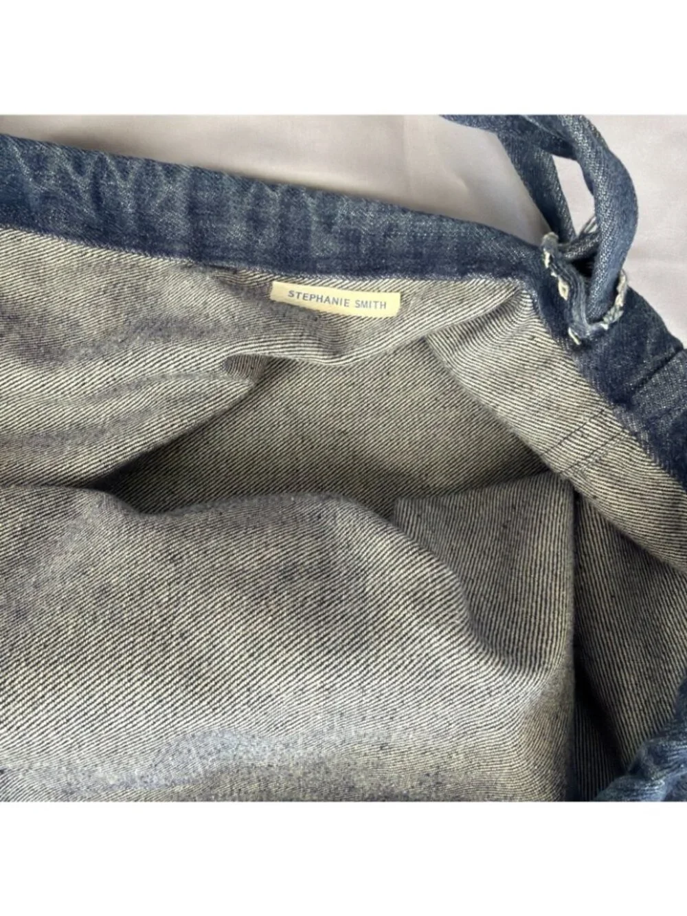 Vintage Dark Blue Denim Laundry Duffle Drawstring Bag Navy Military